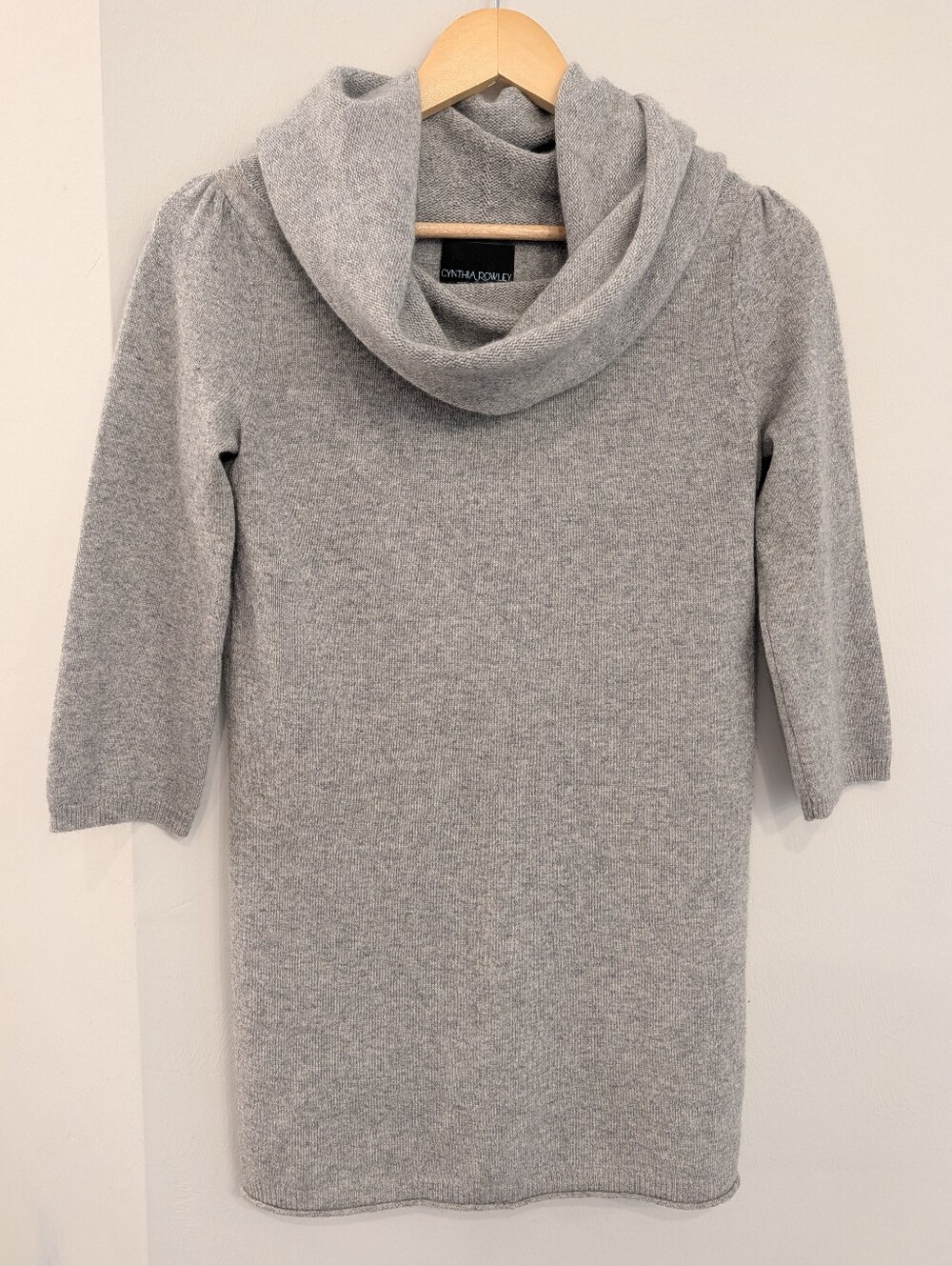 Cynthia Rowley Pure Cashmere Gray Cowl neck 3/4 Slv Sweater Women's Size XS